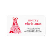 Roze Rood Lint Merry Christmas Adreslabel Etiket (Voorkant)