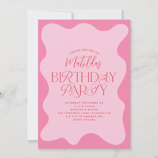 Roze rood meisjesmodern golvend vet type retro kaart (Voorkant)