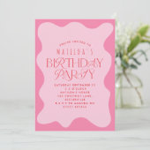 Roze rood meisjesmodern golvend vet type retro kaart (Staand voorkant)