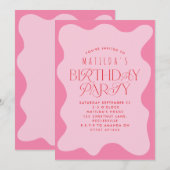 Roze rood meisjesmodern golvend vet type retro kaart (Voorkant / Achterkant)