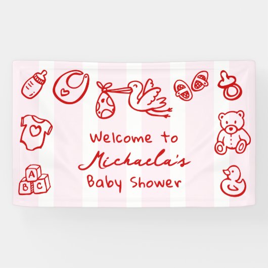 Roze & Rood met de Hand Getekende Krabbelige Baby  Spandoek (Horizontaal)