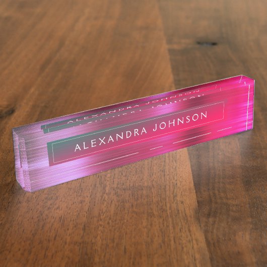 Roze Rood Metallic Folie Modern Elegant Business Naambordje (Zijkant)