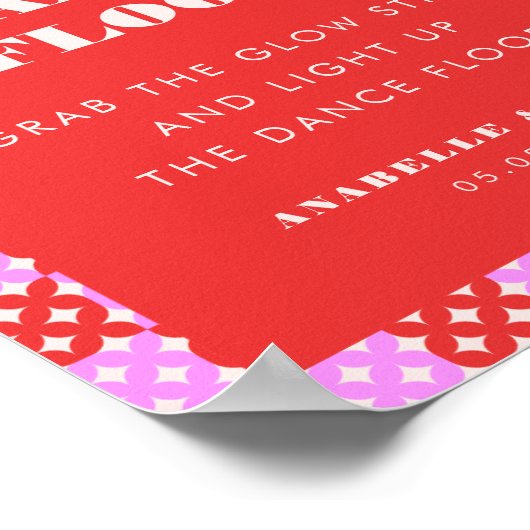 Roze Rood Mid Century Mod Dance Floor Trouwbord Poster (Hoek)