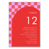 Roze & Rood Mid Century Zittingkaart Namen Bruilof Kaart (Voorkant)