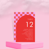 Roze & Rood Mid Century Zittingkaart Namen Bruilof Kaart