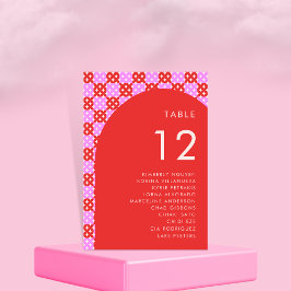 Roze & Rood Mid Century Zittingkaart Namen Bruilof Kaart