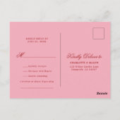 Roze Rood Minimaal Romantisch Trouw RSVP Postkaart (Achterkant)