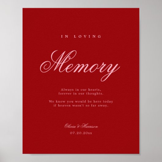 Roze Rood Minimal Romantisch Trouwherdenkingbord Poster (Voorkant)