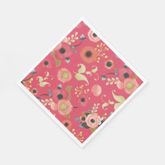 Roze Rood Modern Bloemen Patroon Party Servet (Hoek)