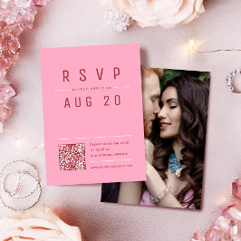 Roze Rood Modern Chique Eenvoudige Typografie QR-c RSVP Kaartje