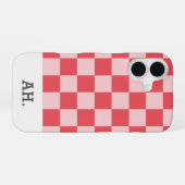 Roze Rood Modern Monogram Geruit iPhone 16 Hoesje (Achterkant horizontaal)