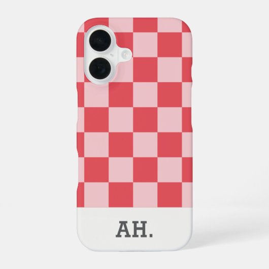Roze Rood Modern Monogram Geruit iPhone 16 Hoesje (Achterkant)