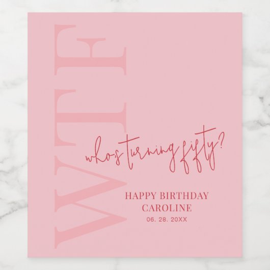 Roze Rood Moderne 50e Verjaardag Wijn Etiket (Enkel label)