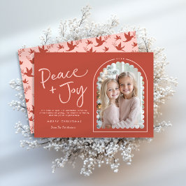 Roze Rood Moderne Boog Vrede Vreugde Foto Kerstmis Feestdagenkaart