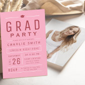 Roze Rood Moderne Eenvoudige Typografie Graduation Kaart
