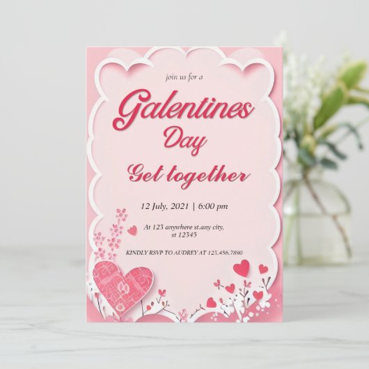 Roze Rood Moderne galentines Dag uitnodiging (Staand voorkant)