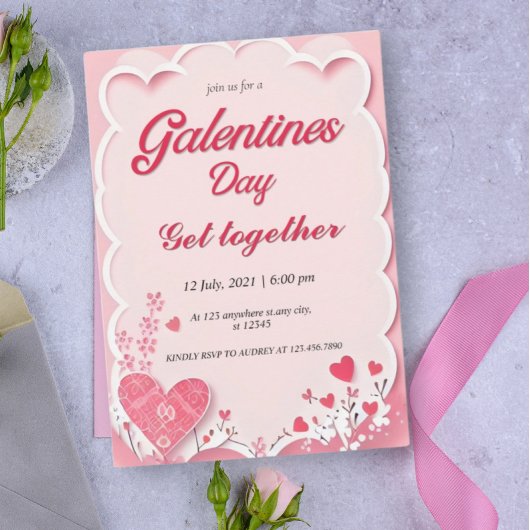 Roze Rood Moderne galentines Dag uitnodiging