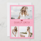 Roze Rood Moderne Typografie Foto Graduation Party Kaart (Voorkant)