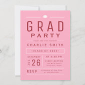 Roze Rood Moderne Typografie Foto Graduation Party Kaart (Achterkant)