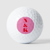 Roze Rood Monogram Koppel Initiaal Bruiloft Gesche Golfballen (Voorkant)