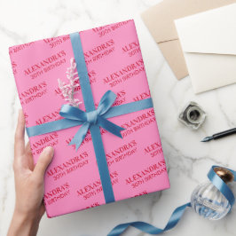Roze Rood Naam Leeftijd Chic Verjaardags Inpakpapi Cadeaupapier