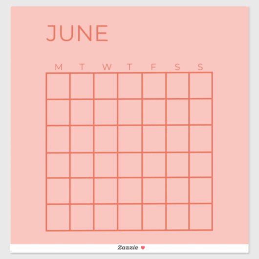 Roze Rood Niet-gedateerde Juni Kalender voor Organ Sticker (Vel)