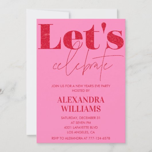 Roze Rood Nieuwjaar uitnodiging Laten we vieren (Voorkant)