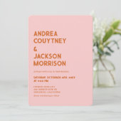 Roze Rood Oranje Groovy Retro 70s Bruiloft Kaart (Staand voorkant)