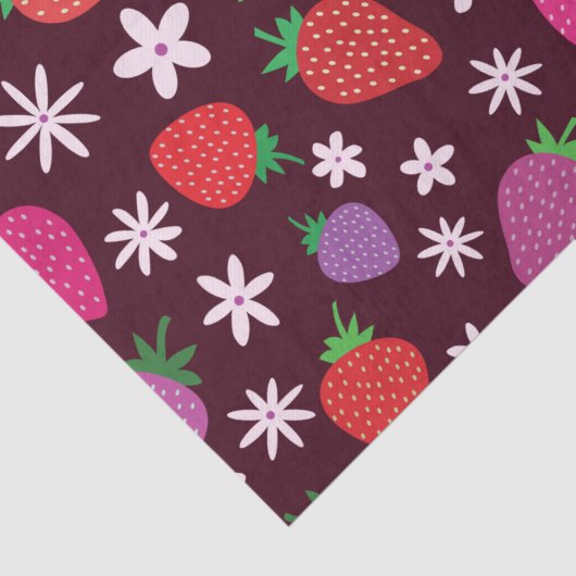 Roze Rood Paarse Aardbei bloemmotief Tissuepapier (Detail)