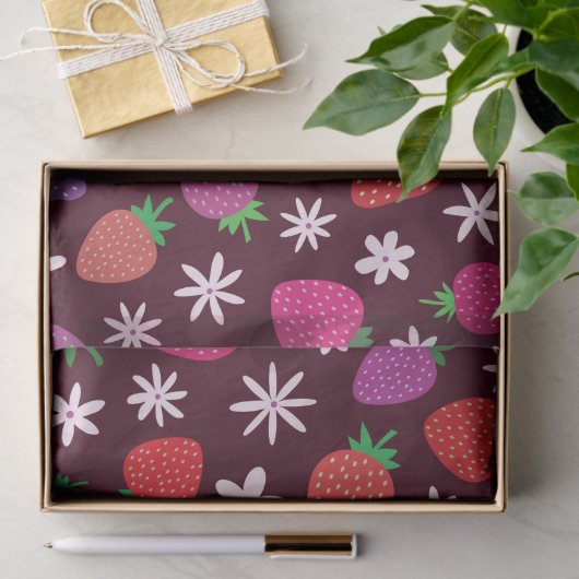Roze Rood Paarse Aardbei bloemmotief Tissuepapier (Geschenk)