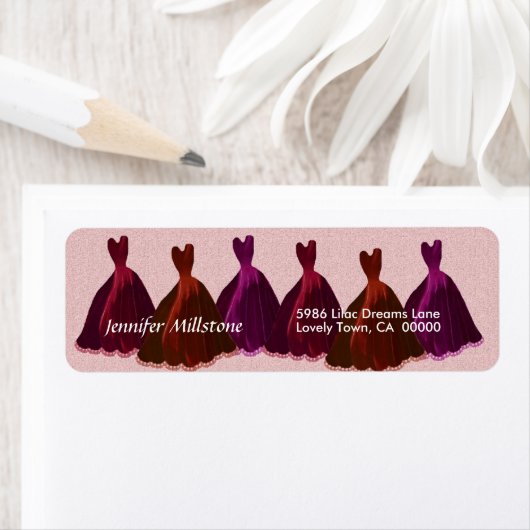 ROZE ROOD PAARSE trouwlabel met jurken Etiket (Insitu)