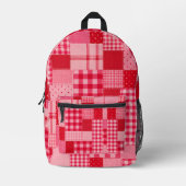Roze rood patchwork patroon bedrukte rugzak (Voorkant)