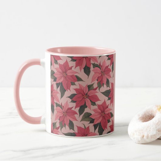 Roze Rood Poinsettia Combo Mok (Met donut)