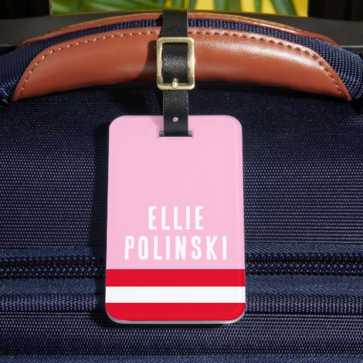 Roze Rood Preppy Gepersonaliseerde Rugzak Label Bagagelabel (Voorkant Insitu 2)