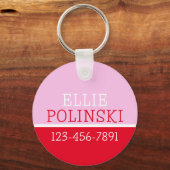 Roze Rood Preppy Gepersonaliseerde Rugzak Label Sleutelhanger (Achterkant)