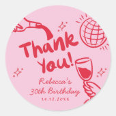 Roze Rood Retro 30verjaardag Bedankt Stickers (Voorkant)