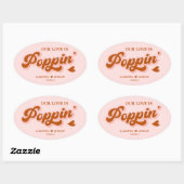 Roze Rood Retro 70s Boho Popcorn bruiloft gunst Ovale Sticker (Vel)