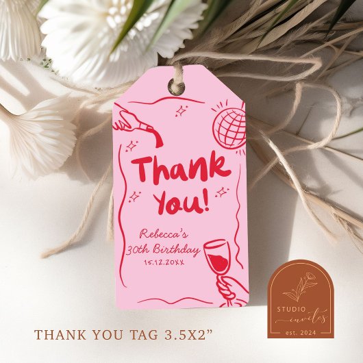 Roze Rood Retro Geïllustreerde 30verjaardag Cadeau Cadeaulabel