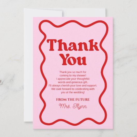 Roze Rood Retro Golf Rand Bruiloft Feest Bedankkaart (Voorkant)