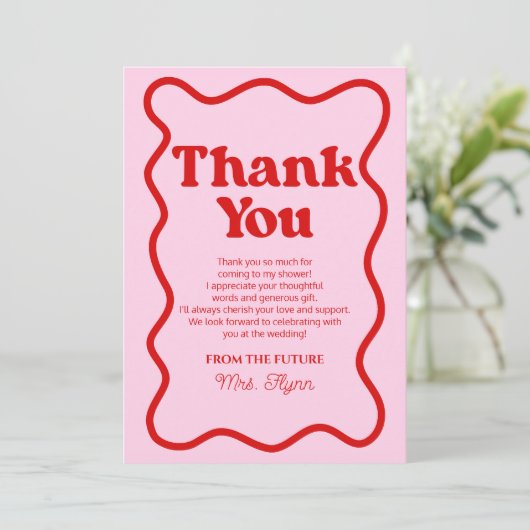 Roze Rood Retro Golf Rand Bruiloftsfeest Bedankkaart (Staand voorkant)