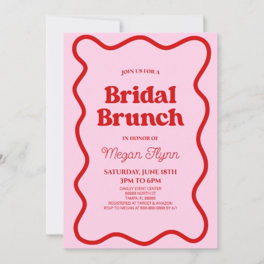 Roze Rood Retro Golflijn Bruidsdiner Brunch Kaart (Voorkant)