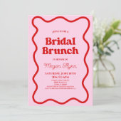 Roze Rood Retro Golflijn Bruidsdiner Brunch Kaart (Staand voorkant)