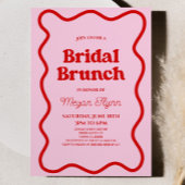 Roze Rood Retro Golflijn Bruidsdiner Brunch Kaart