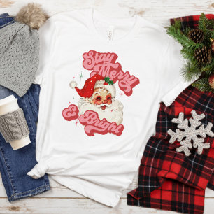 Roze Rood Retro Groovy Kerstman Blijf Vrolijk en S T-shirt