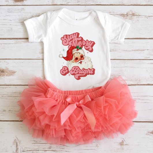 Roze Rood Retro Groovy Santa Stay Vrolijk en helde Romper