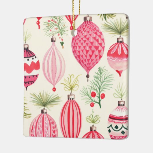 Roze Rood Retro Kerst Ornament (Links)