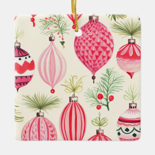 Roze Rood Retro Kerst Ornament (Voorkant)