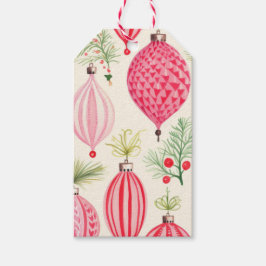 Roze Rood Retro Kerst Ornamenten Cadeaulabel