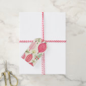 Roze Rood Retro Kerst Ornamenten Cadeaulabel (Met Touw)