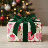 Roze Rood Retro Kerst Ornamenten Inpakpapier Vel